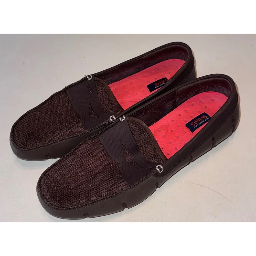 Swims Men's Penny Loafers Brown Rubber Boat Slip On Mesh Water Shoes Size 10